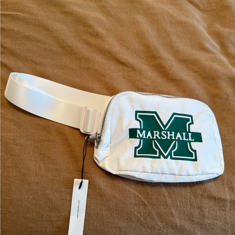 Marshall White Belt Bag with Green Logo